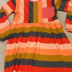 Deux Par Deux Girls' 8 Long Sleeve Striped Casual Dress Pink Gray Super Soft